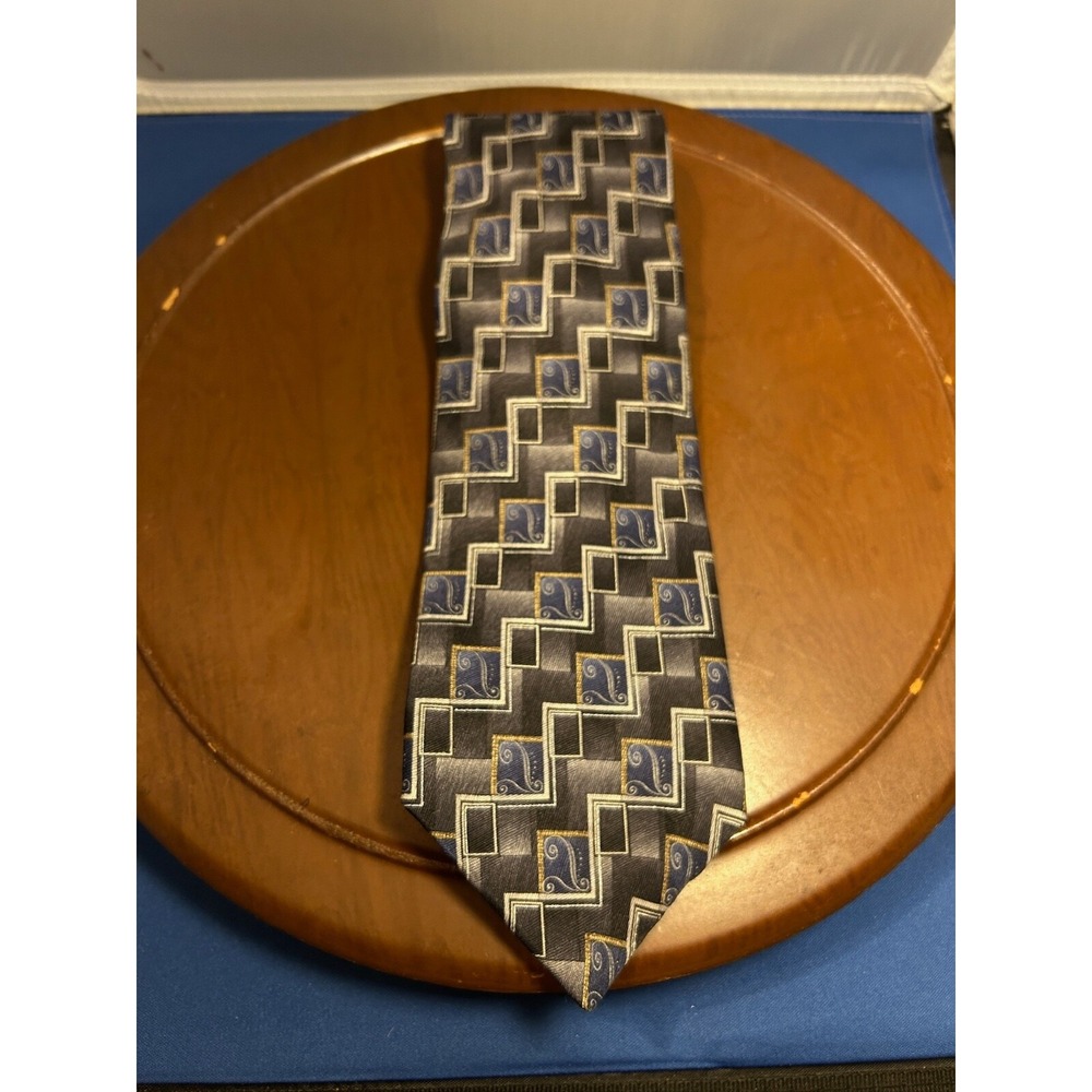 Haggar Blue Men's 100% Silk‎ Tie Geometric Necktie